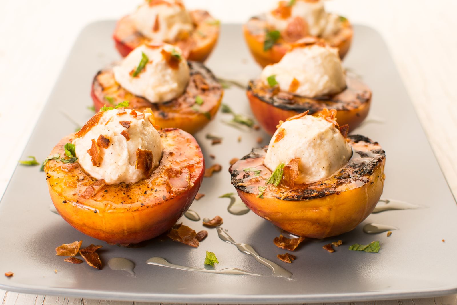 Grilled Peaches with Honey & Cream
