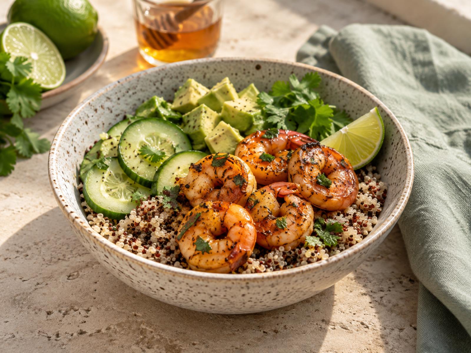 Honey Lime Shrimp Quinoa Bowl