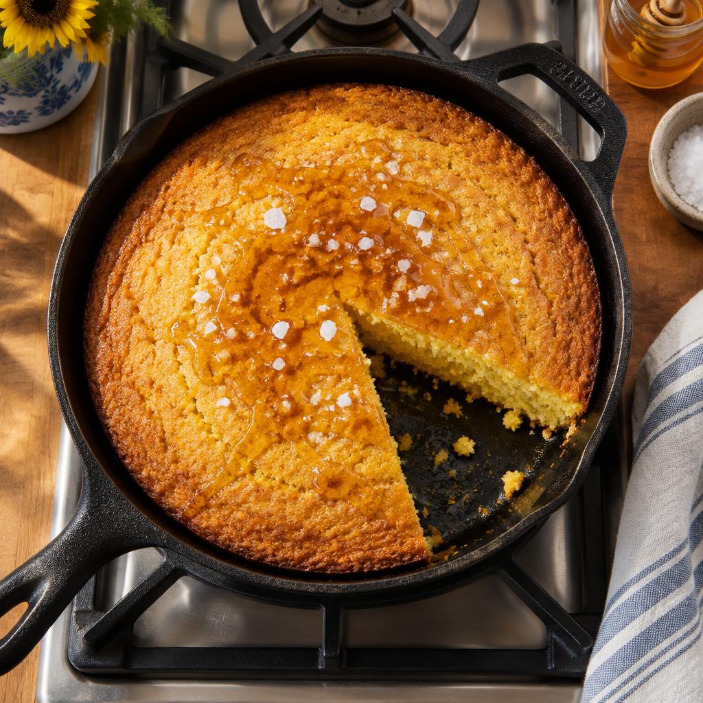 Skillet Sourdough Cornbread with Salted Honey